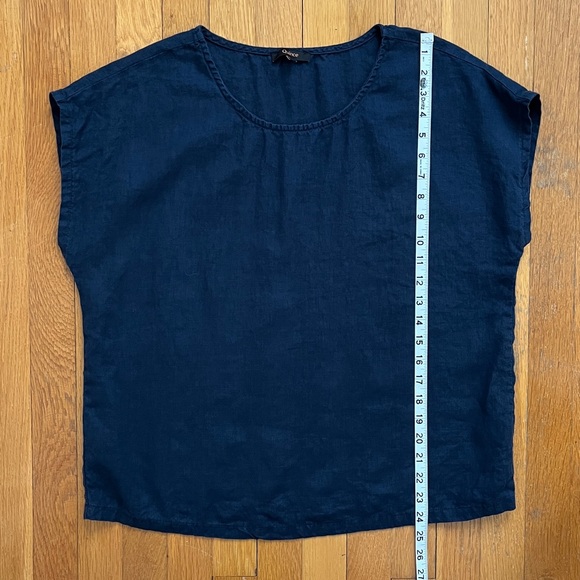 Quince Size Large 100% Linen Navy Blue Boxy Blouse Top Short Sleeved Shirt - Picture 10 of 11